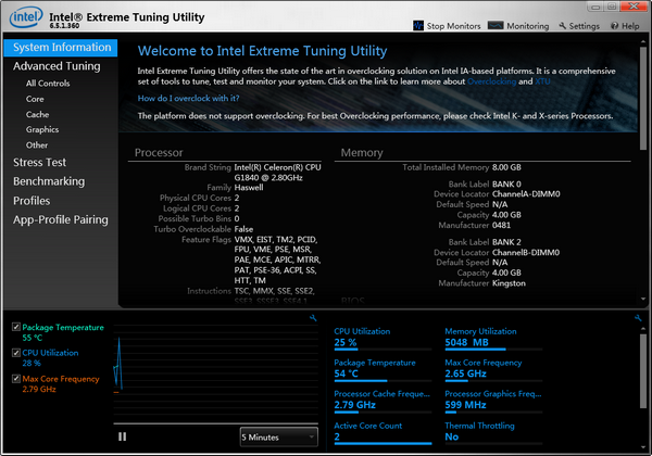 英特尔XTU超频工具免费下载v6.5.1.360-intel extreme tuning utility下载 运行截图1